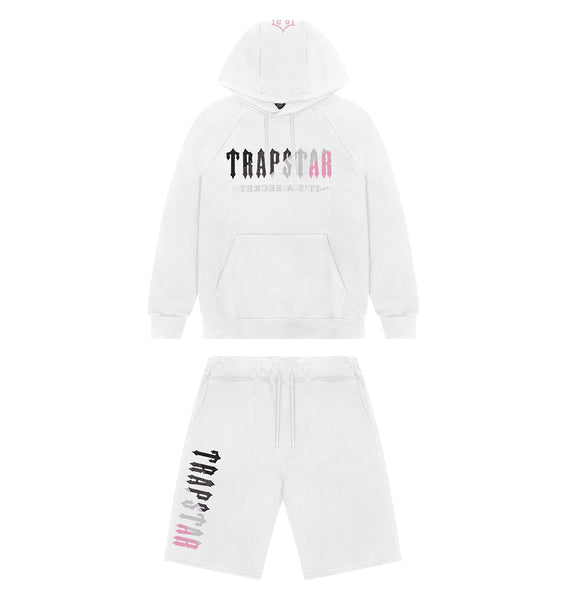 Trapstar Decoded Hooded Short 白 ピンク | TS-64928
