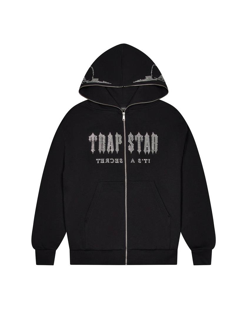 Trapstar Decoded Skull Diamante Hoodie 黒 | TS-65392