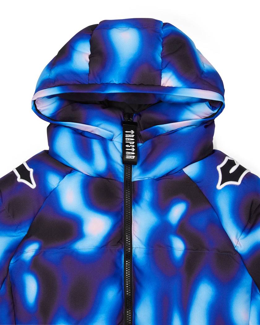 Trapstar Hooded Irongate Sleeve Puffer 黒 青 | TS-65439