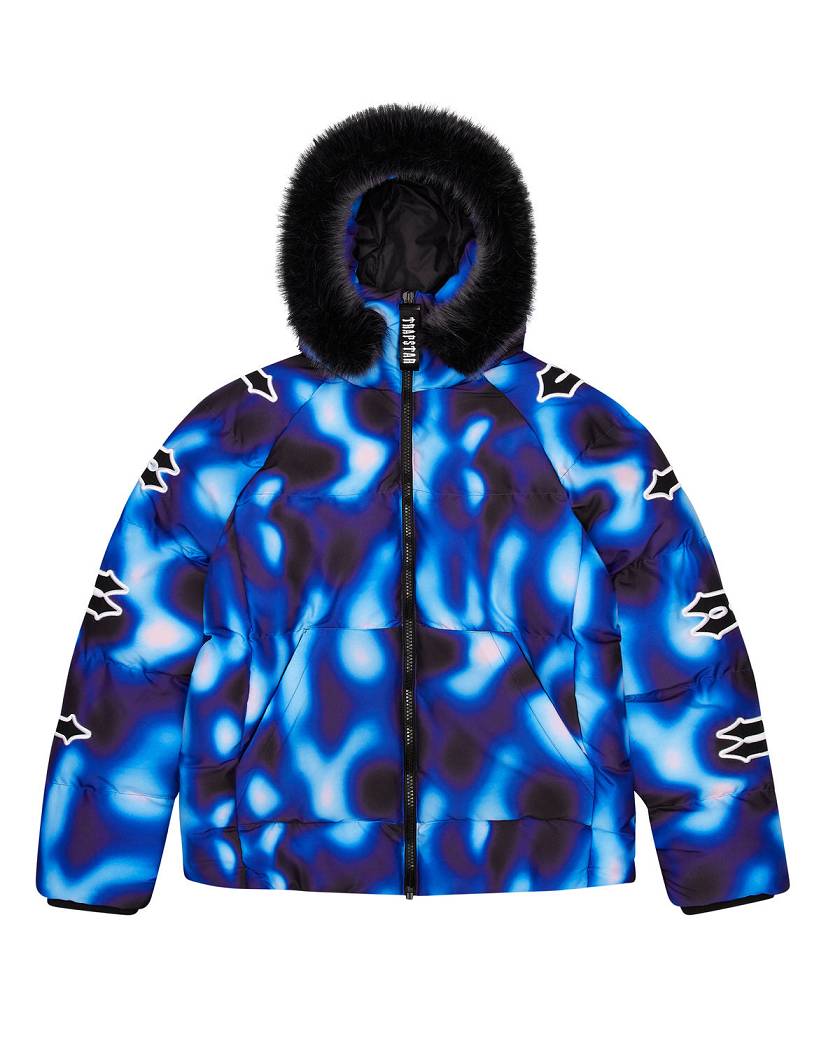 Trapstar Hooded Irongate Sleeve Puffer 黒 青 | TS-65439