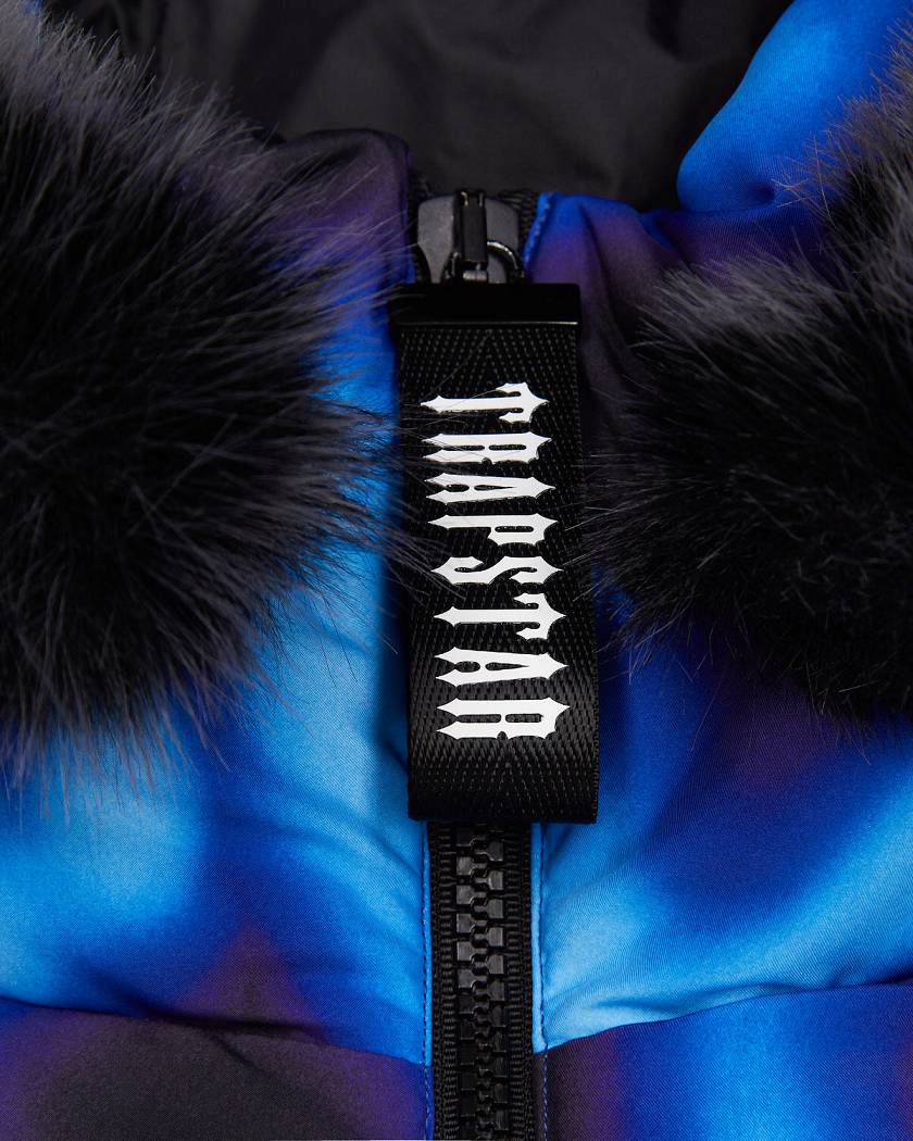 Trapstar Hooded Irongate Sleeve Puffer 黒 青 | TS-65439