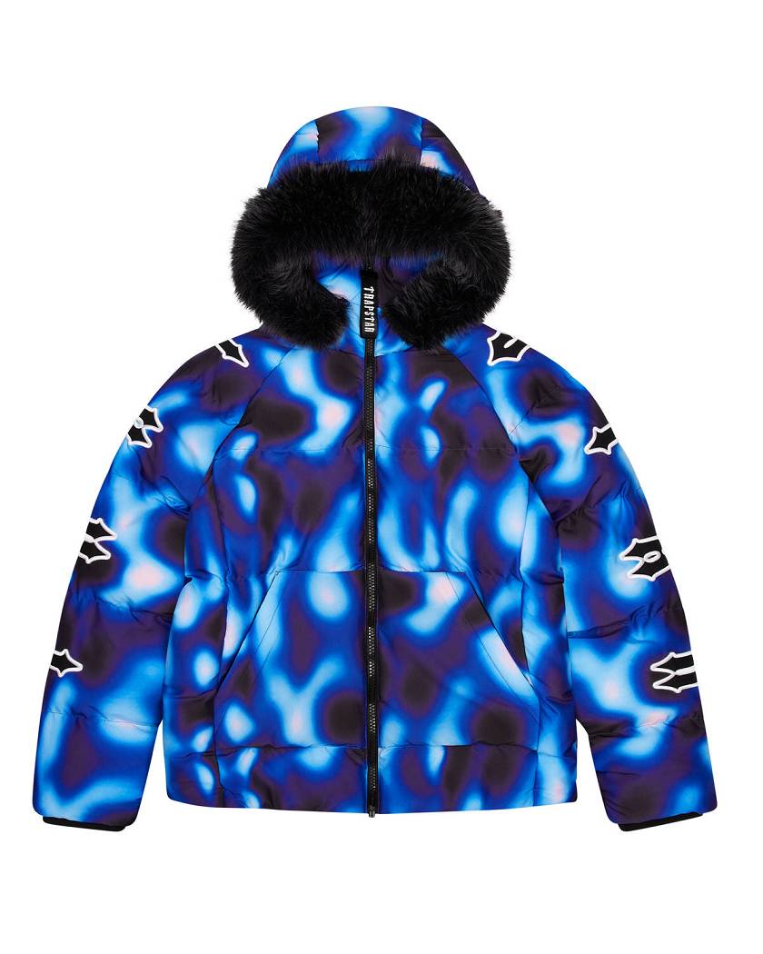 Trapstar Hooded Irongate Sleeve Puffer 黒 青 | TS-65439
