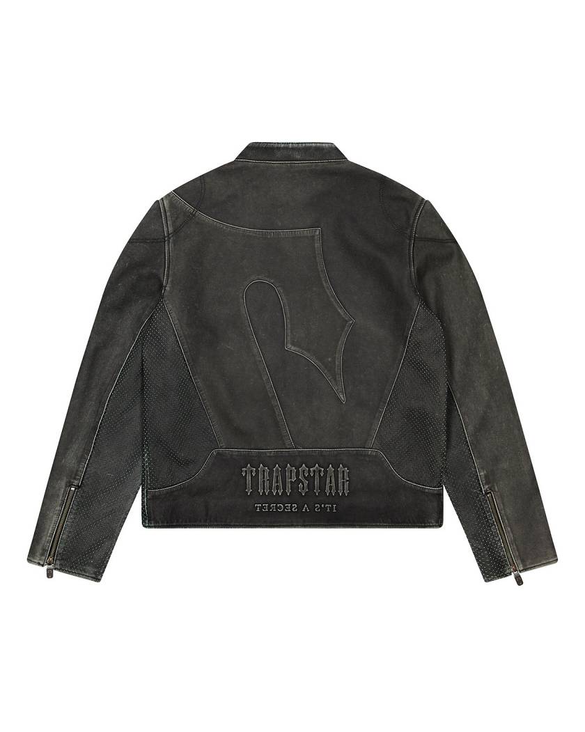 Trapstar Irongate T Panel Leather Biker Jacket 黒 | TS-65457