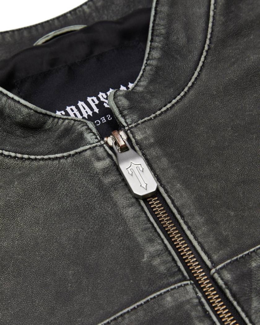 Trapstar Irongate T Panel Leather Biker Jacket 黒 | TS-65457