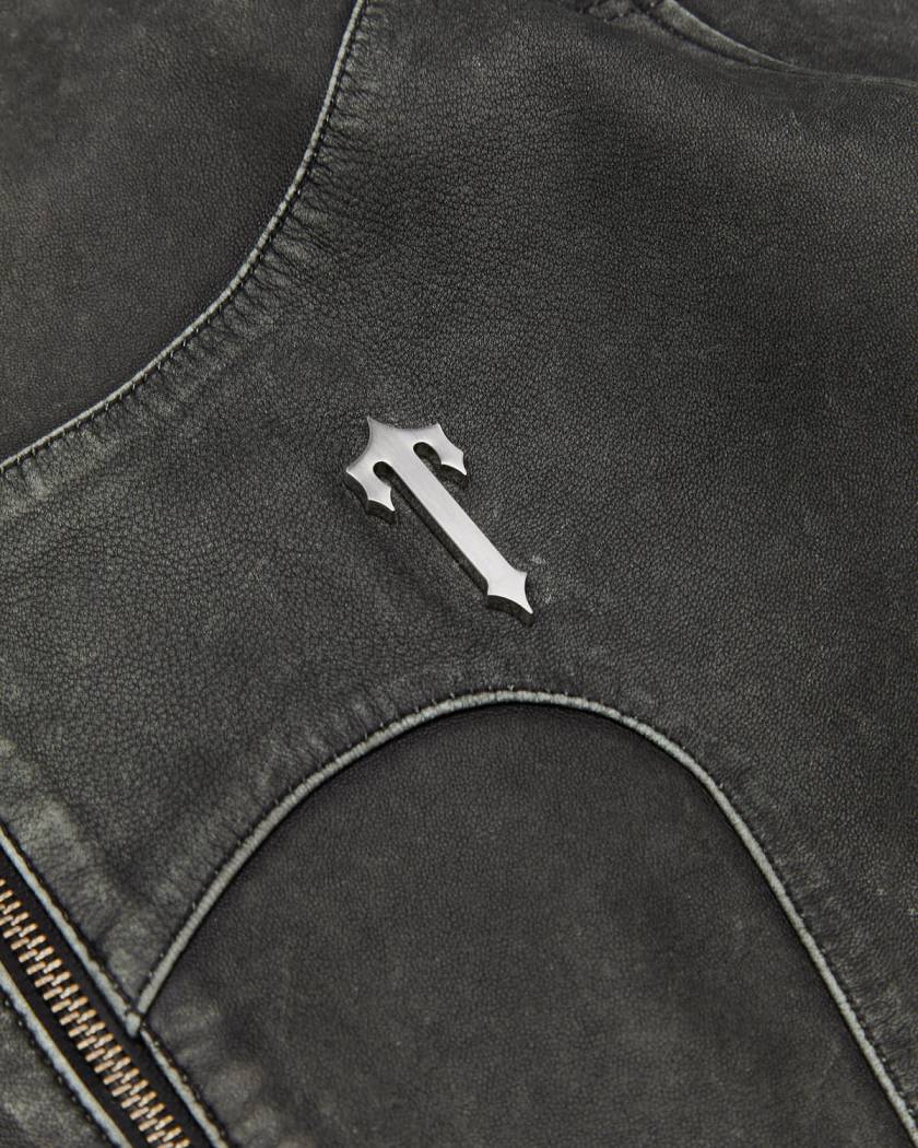 Trapstar Irongate T Panel Leather Biker Jacket 黒 | TS-65457