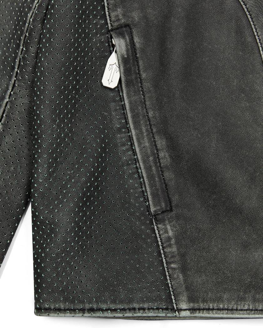Trapstar Irongate T Panel Leather Biker Jacket 黒 | TS-65457