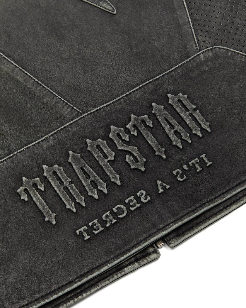 Trapstar Irongate T Panel Leather Biker Jacket 黒 | TS-65457