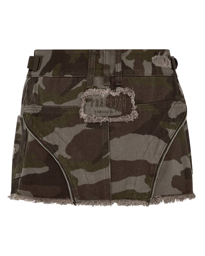 Trapstar Irongate T Womens Denim Zip Detail Mini Skirt ブラウン 迷彩 | TS-65099