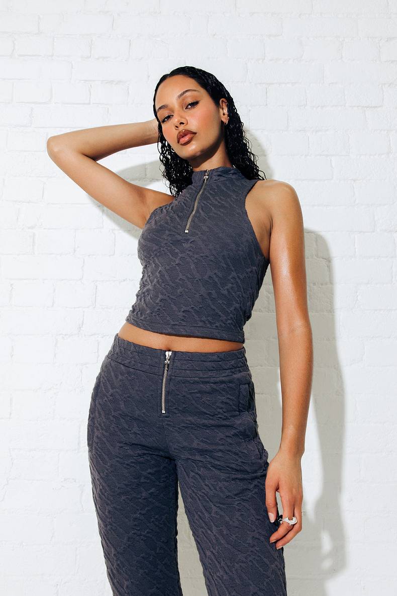 Trapstar Jacquard Fitted Zip Crop Top グレー | TS-65123