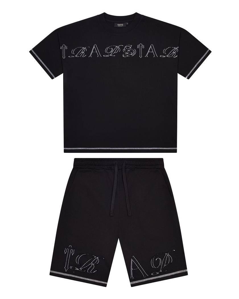Trapstar Patchwork Script Shorts- Black 黒 | TS-65295
