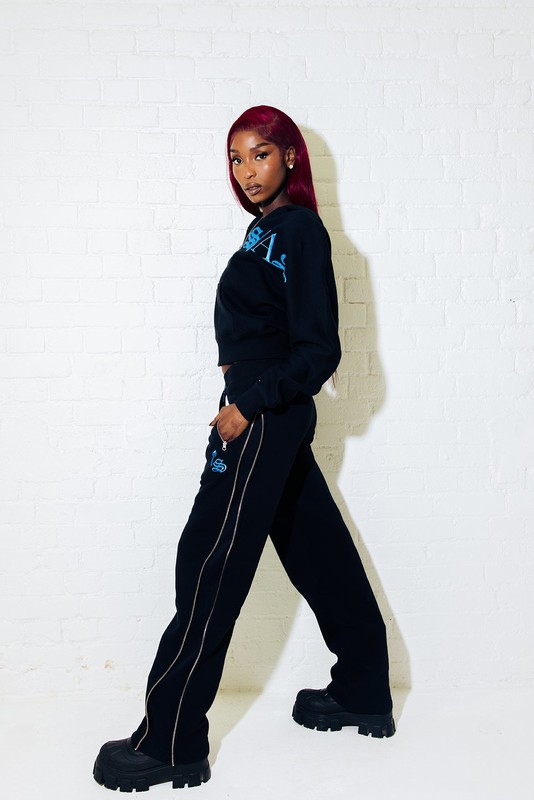 Trapstar Script Zip Leg 黒 ターコイズ | TS-64779
