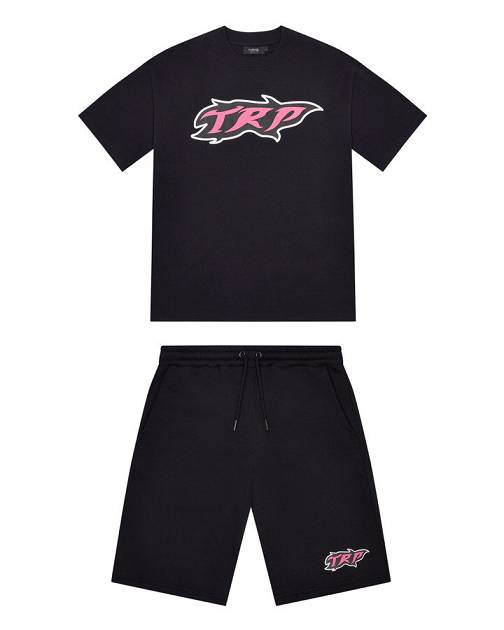 Trapstar TRP Flame Shorts 黒 ピンク | TS-65427