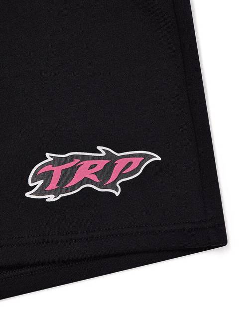 Trapstar TRP Flame Shorts 黒 ピンク | TS-65427