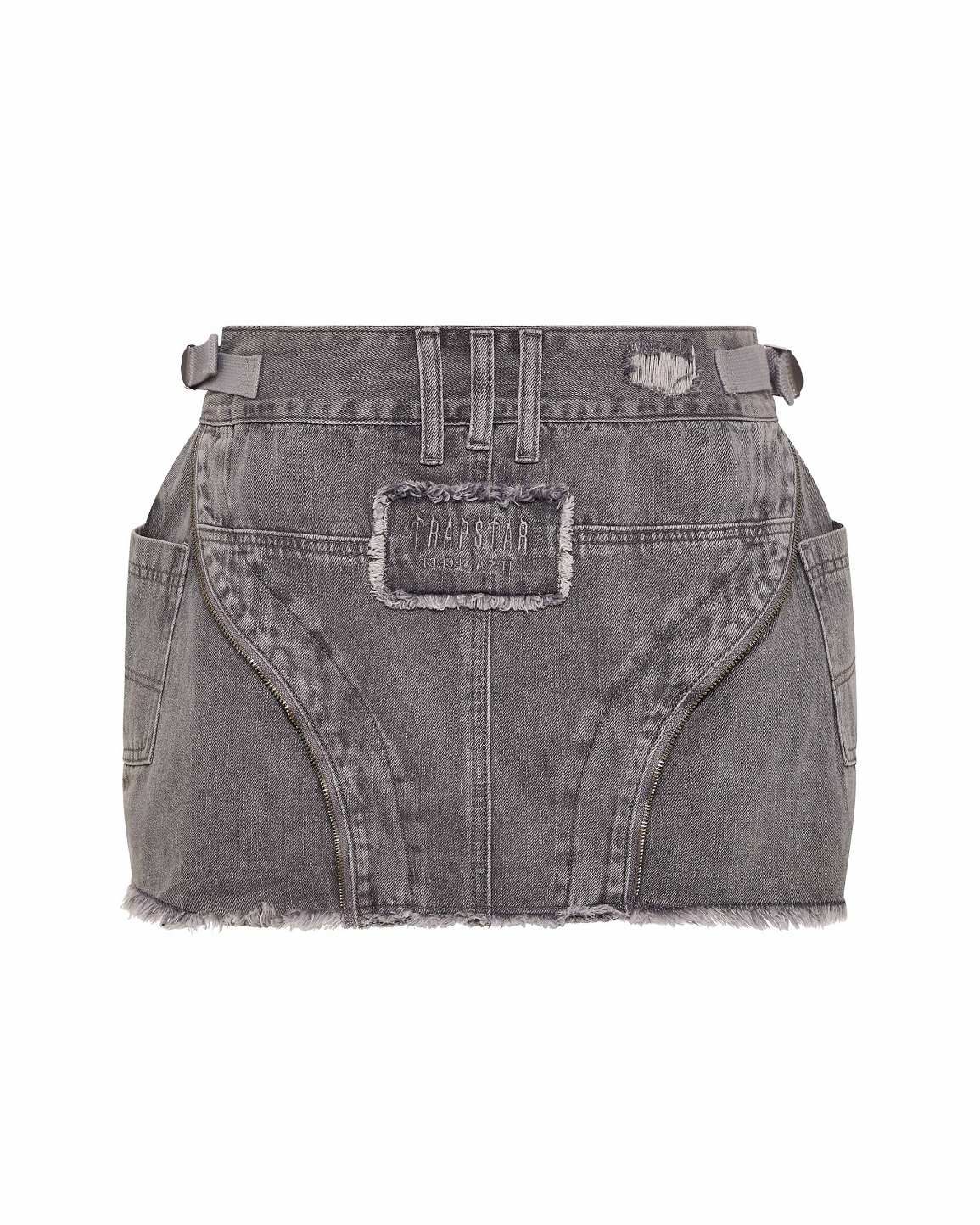 Trapstar Womens Irongate T Denim Zip Detail Mini Skirt グレー | TS-65102