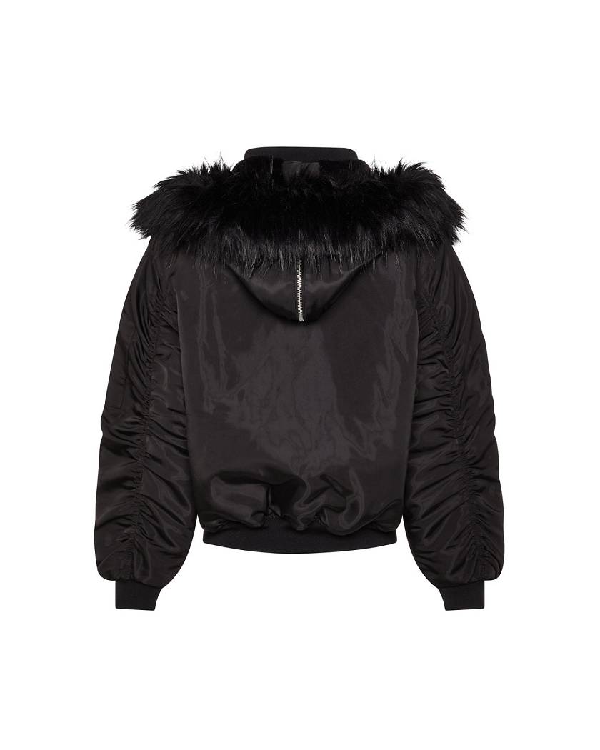 Trapstar Women’s Script Fur Hood Bomber 黒 | TS-65162