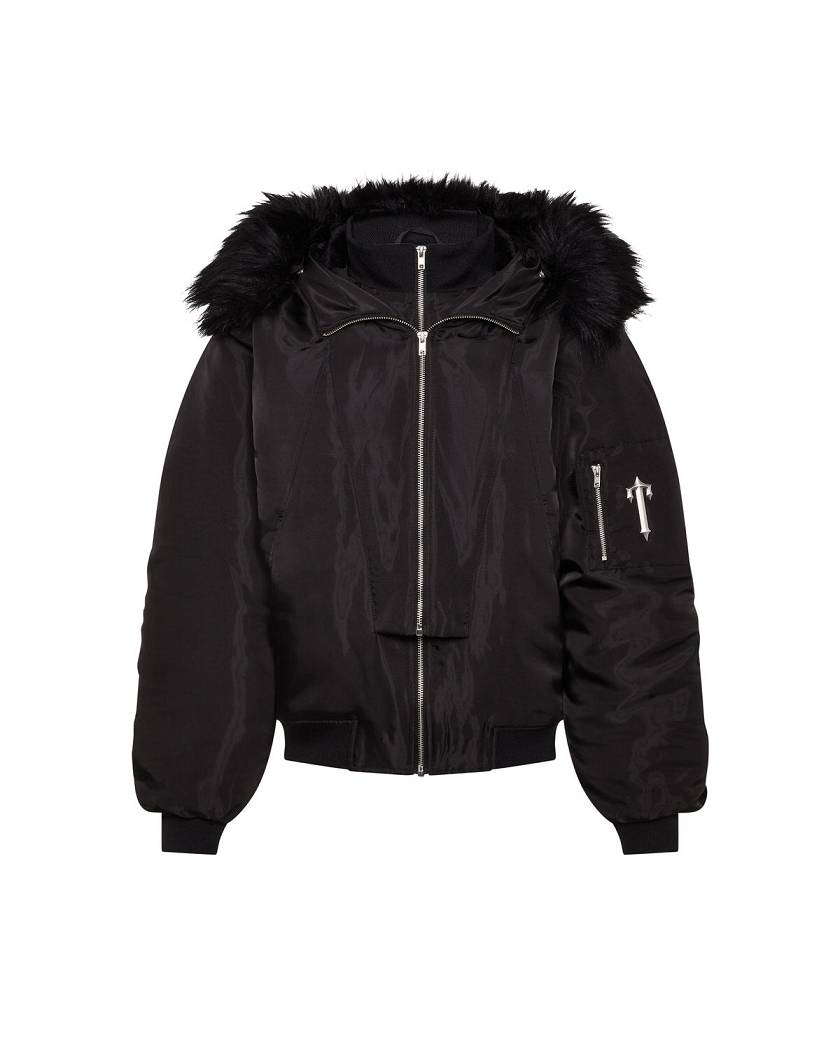 Trapstar Women’s Script Fur Hood Bomber 黒 | TS-65162