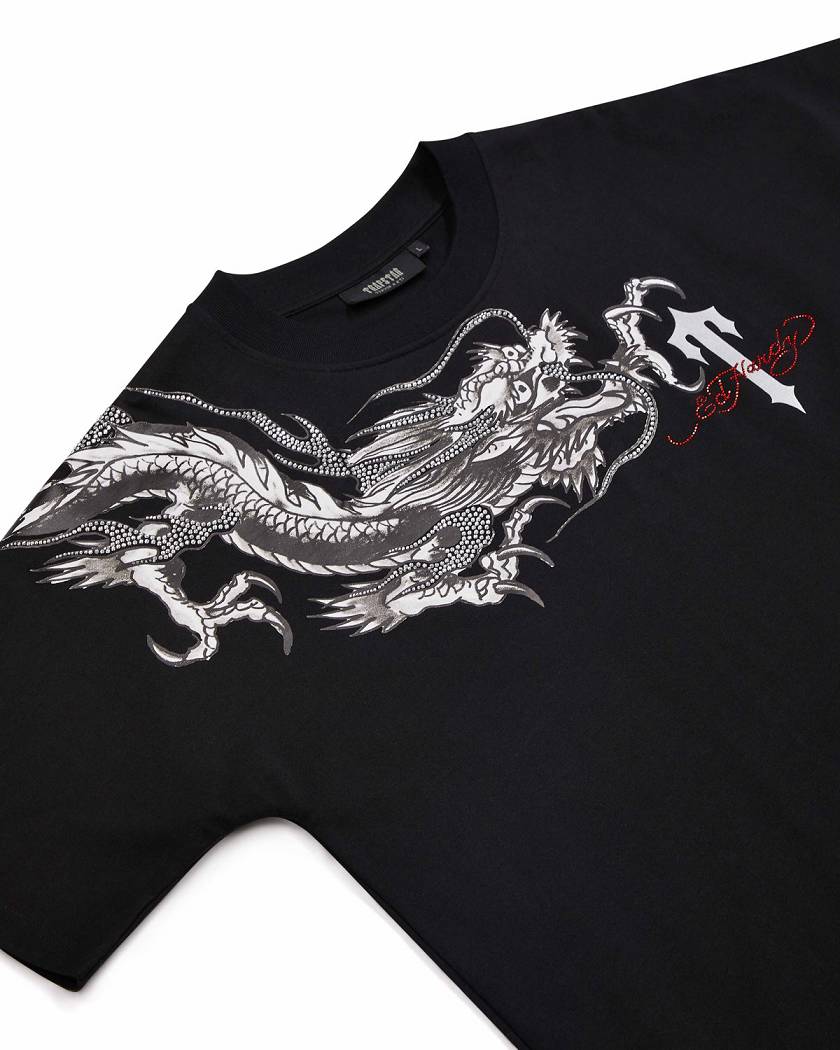 Trapstar x Ed Hardy Dragon Tee with Diamanté 黒 | TS-65231