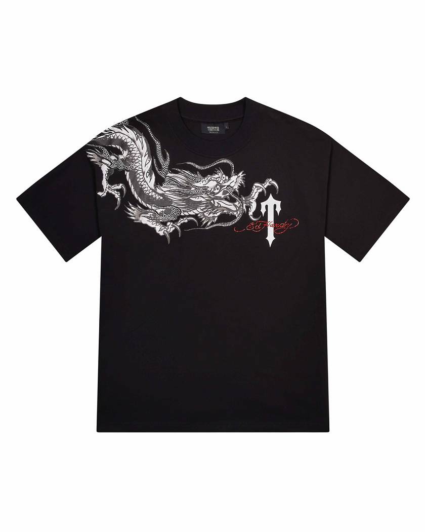 Trapstar x Ed Hardy Dragon Tee with Diamanté 黒 | TS-65231