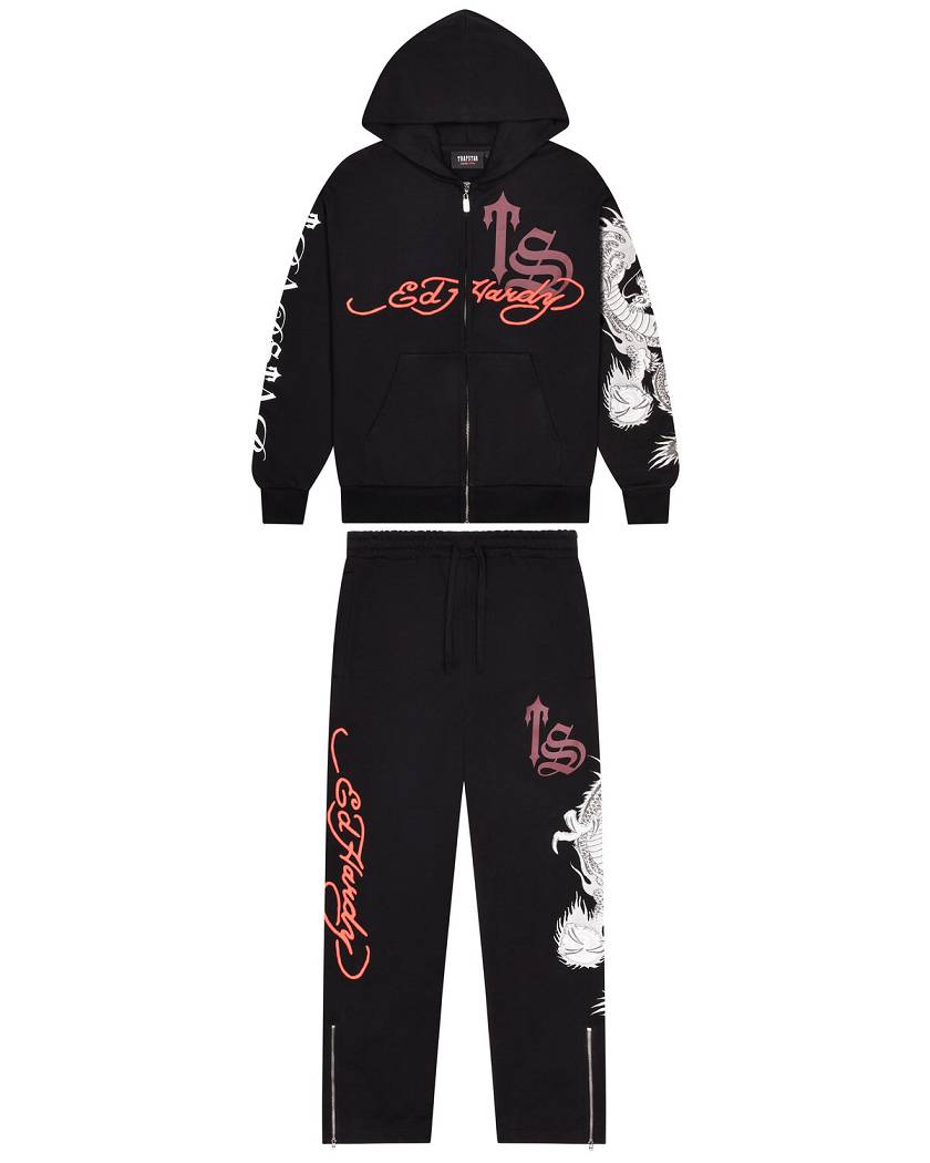 Trapstar x Ed Hardy Script Hoodie 黒 | TS-65404
