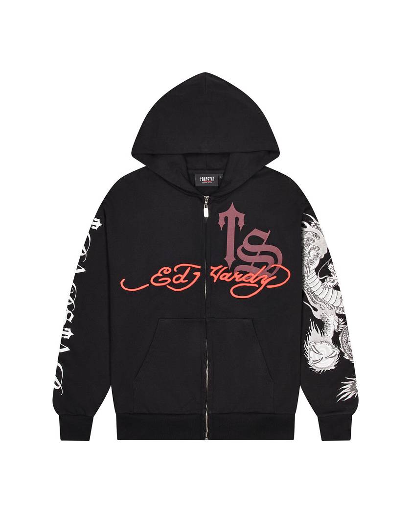 Trapstar x Ed Hardy Script Hoodie 黒 | TS-65404